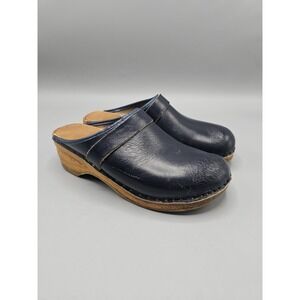 Bastad Original Wood Clogs EU 36 US 5.5-6 Navy Leather Made In Sweden Boho